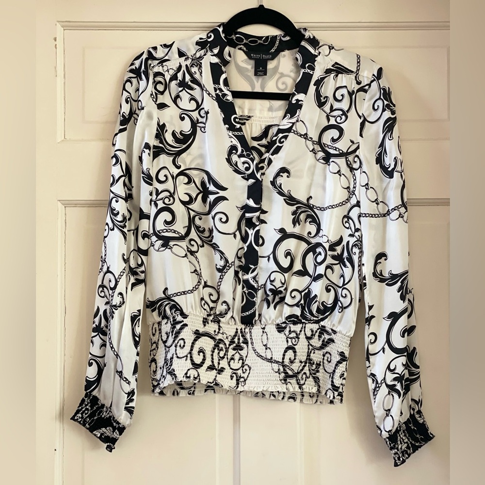NWOT WHBM 100% Silk blouse with smocked waist & wrist cuffs